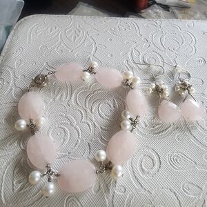 Chic Pink Quartz Bracelet And Earrings Set